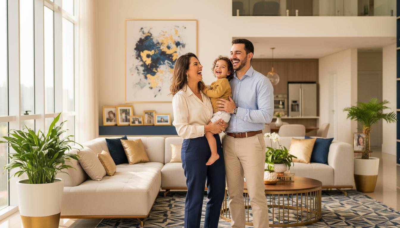 Família sorrindo em casa